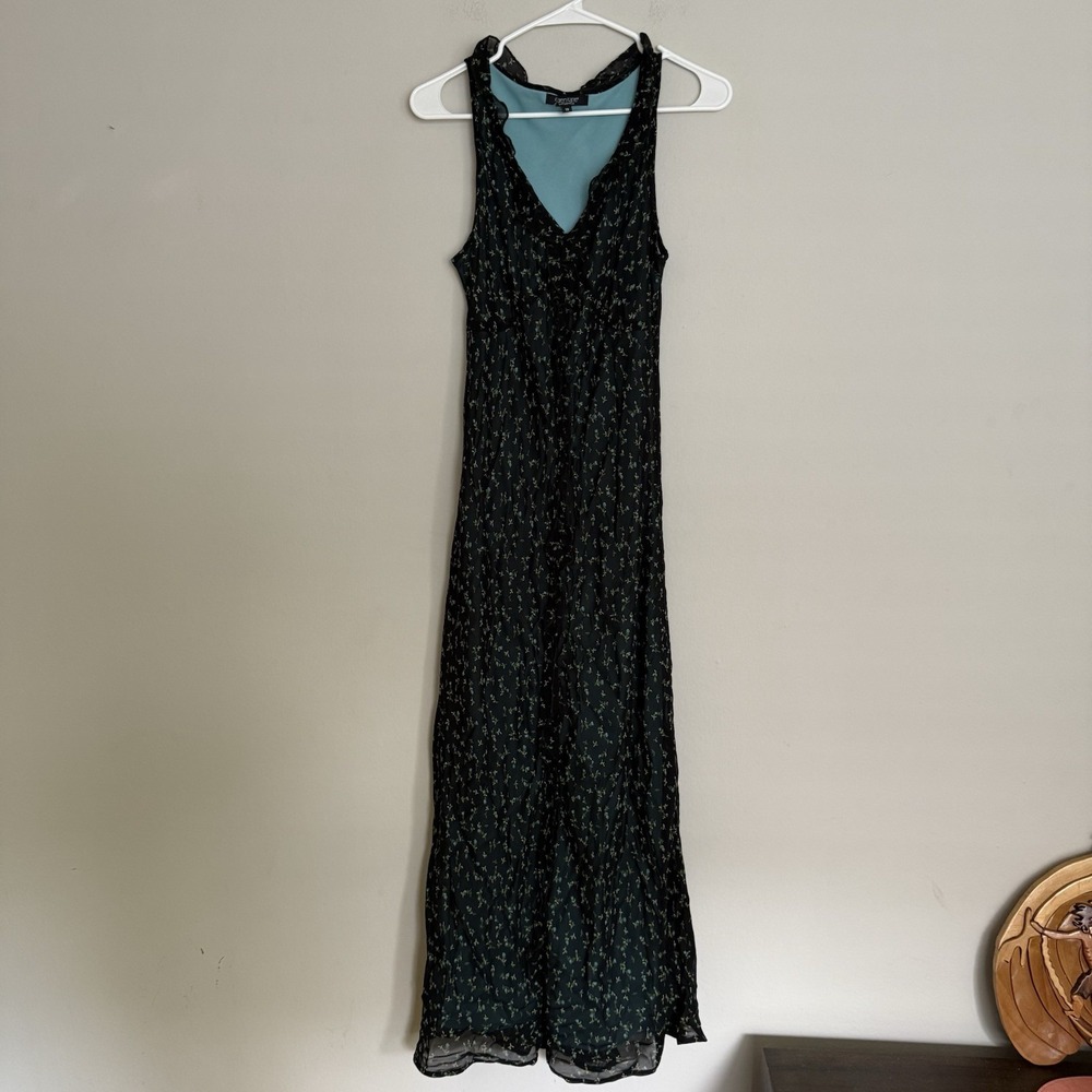 Karen Kane Dress Womens Medium 8 10 Green Black Lined Paisley Scoop Neck Ladies